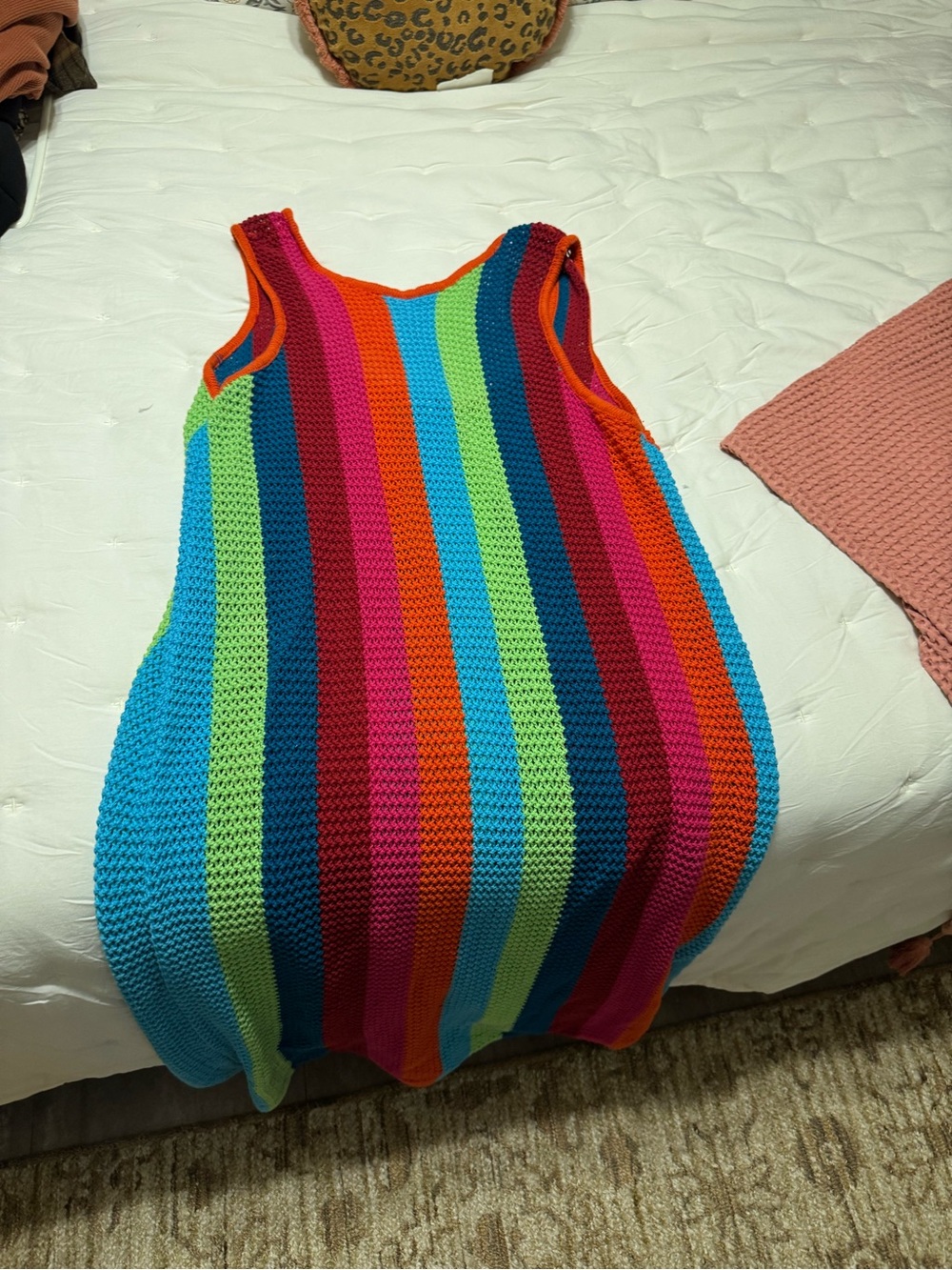 Cover up Rainbow Stripe Knit Dress - Multicolor